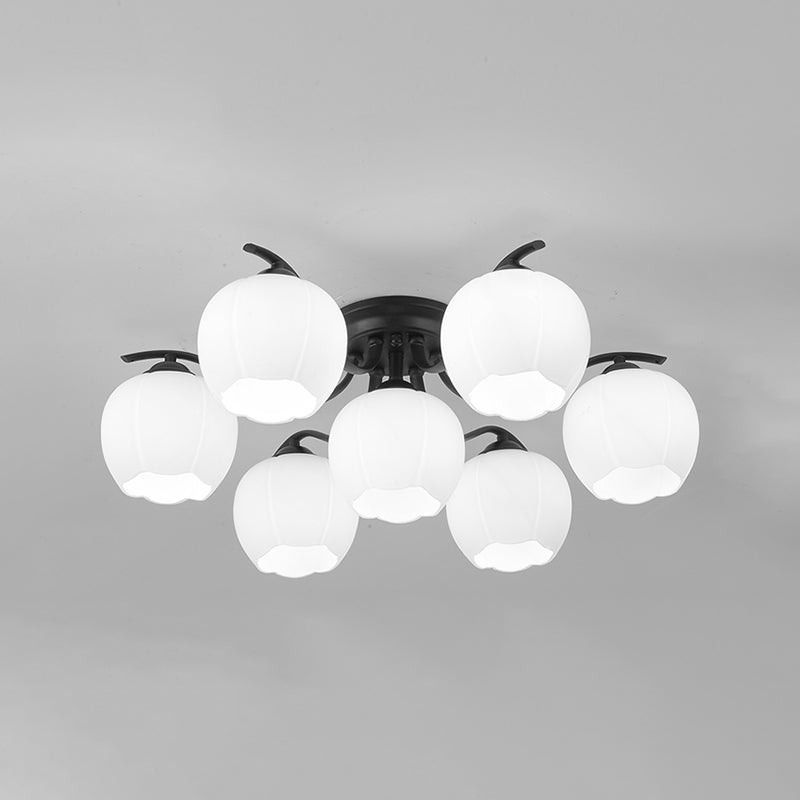 Glass Spherical Semi-Flush Mount Light Simple Living Room Ceiling Light in Black