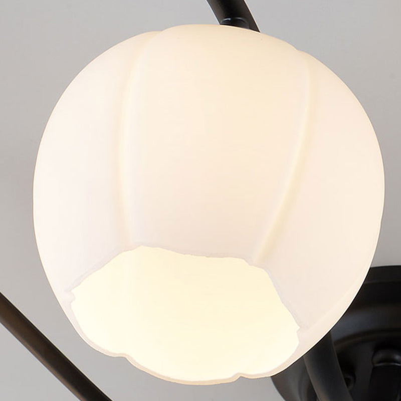 Glass Spherical Semi-Flush Mount Light Simple Living Room Ceiling Light in Black