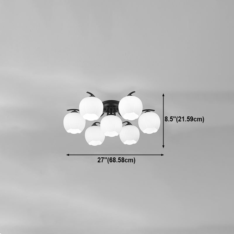 Glass Spherical Semi-Flush Mount Light Simple Living Room Ceiling Light in Black