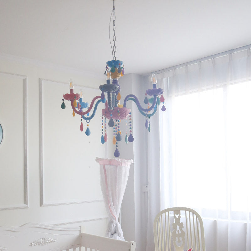 Lustre en macaron multi-tête contemporain luminaires de pendentif en verre métallique pour chambre à coucher pour la chambre à coucher