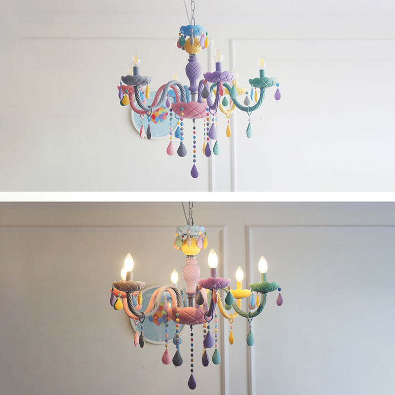 Lustre en macaron multi-tête contemporain luminaires de pendentif en verre métallique pour chambre à coucher pour la chambre à coucher
