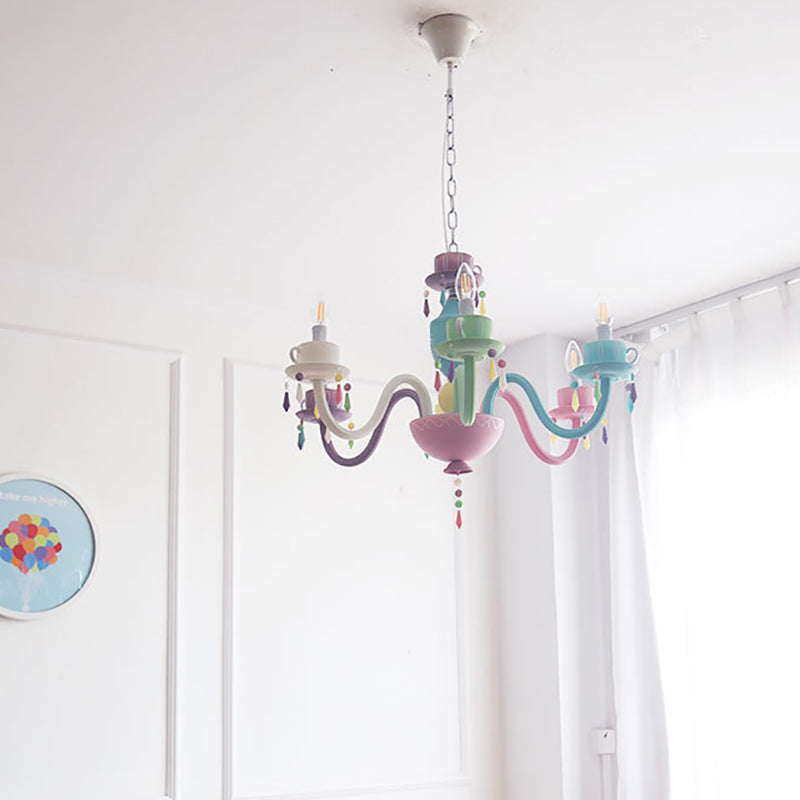 Lustre en macaron multi-tête contemporain luminaires de pendentif en verre métallique pour chambre à coucher pour la chambre à coucher