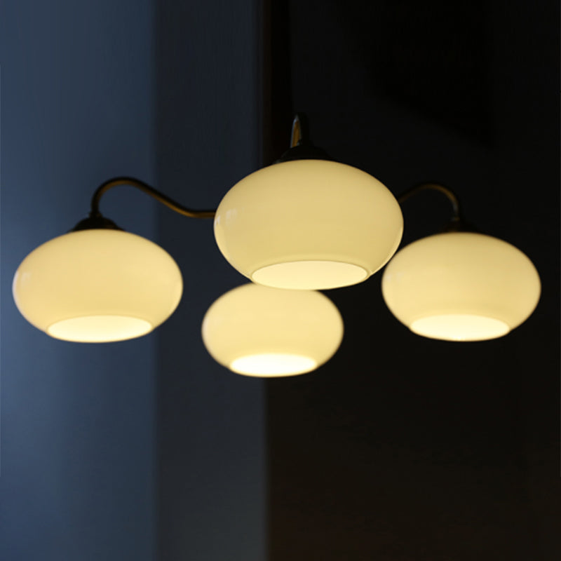 Brass Japanese Chandelier Bowl Shape Multi Light Hanging Light with Wood for Restaurant