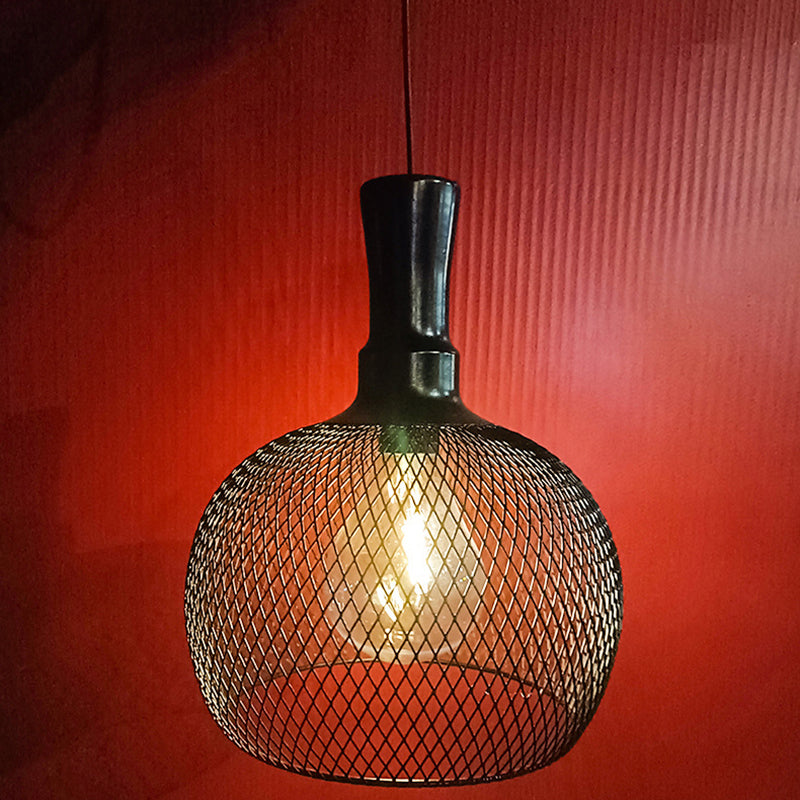Luce a sospensione nera in stile industriale 1 Schermo mesh Schermo solare Luce sospesa