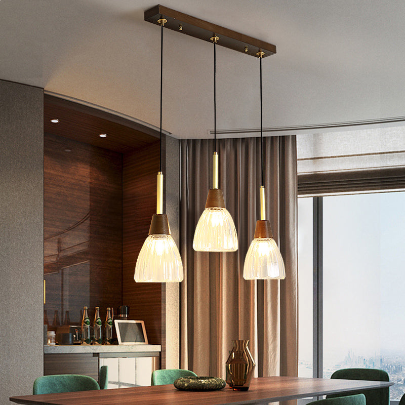 Salle à manger suspendue lampe nordique en noyer en bois clair avec une petite teinte en verre