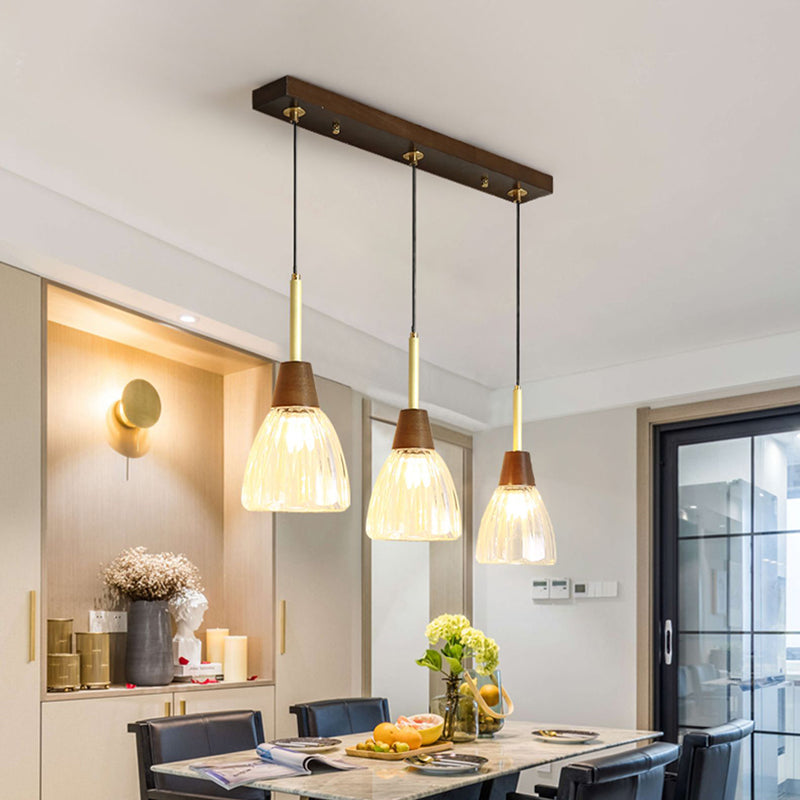 Salle à manger suspendue lampe nordique en noyer en bois clair avec une petite teinte en verre