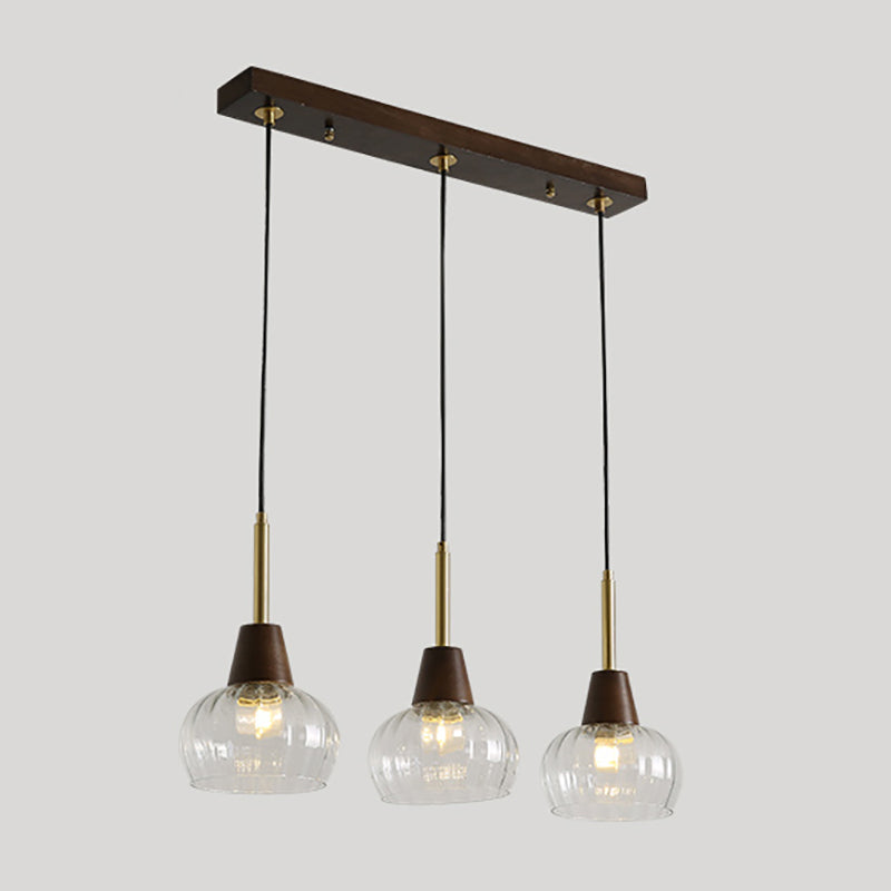 Salle à manger suspendue lampe nordique en noyer en bois clair avec une petite teinte en verre