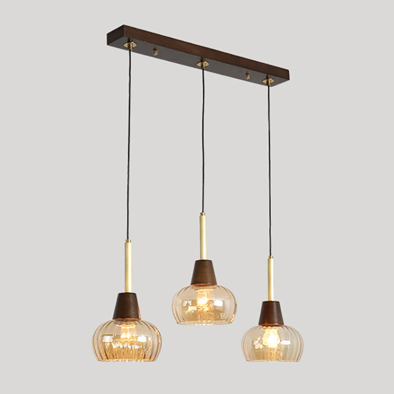 Salle à manger suspendue lampe nordique en noyer en bois clair avec une petite teinte en verre