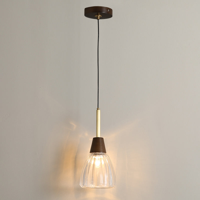 Salle à manger suspendue lampe nordique en noyer en bois clair avec une petite teinte en verre