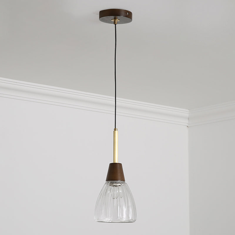 Salle à manger suspendue lampe nordique en noyer en bois clair avec une petite teinte en verre