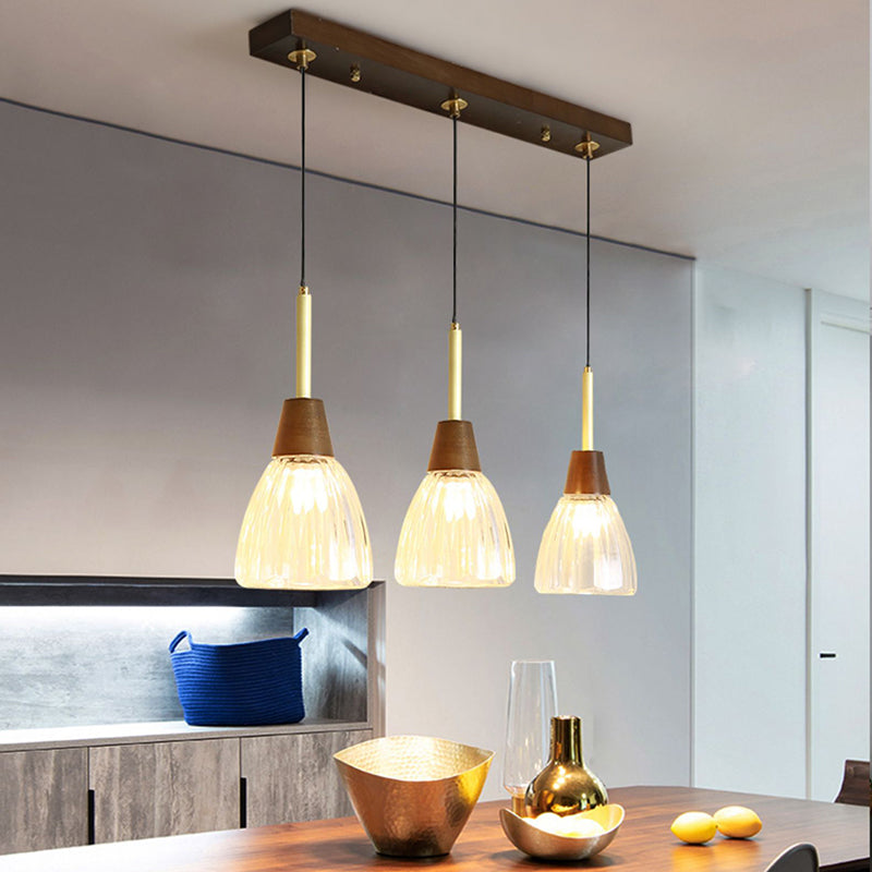 Salle à manger suspendue lampe nordique en noyer en bois clair avec une petite teinte en verre