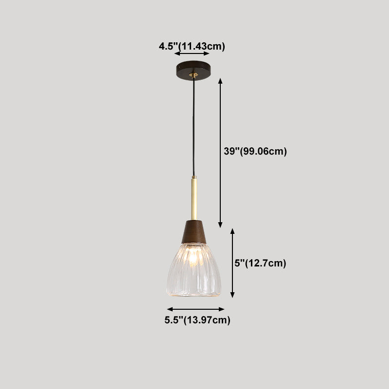 Salle à manger suspendue lampe nordique en noyer en bois clair avec une petite teinte en verre