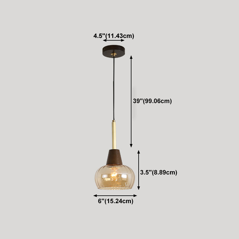 Salle à manger suspendue lampe nordique en noyer en bois clair avec une petite teinte en verre