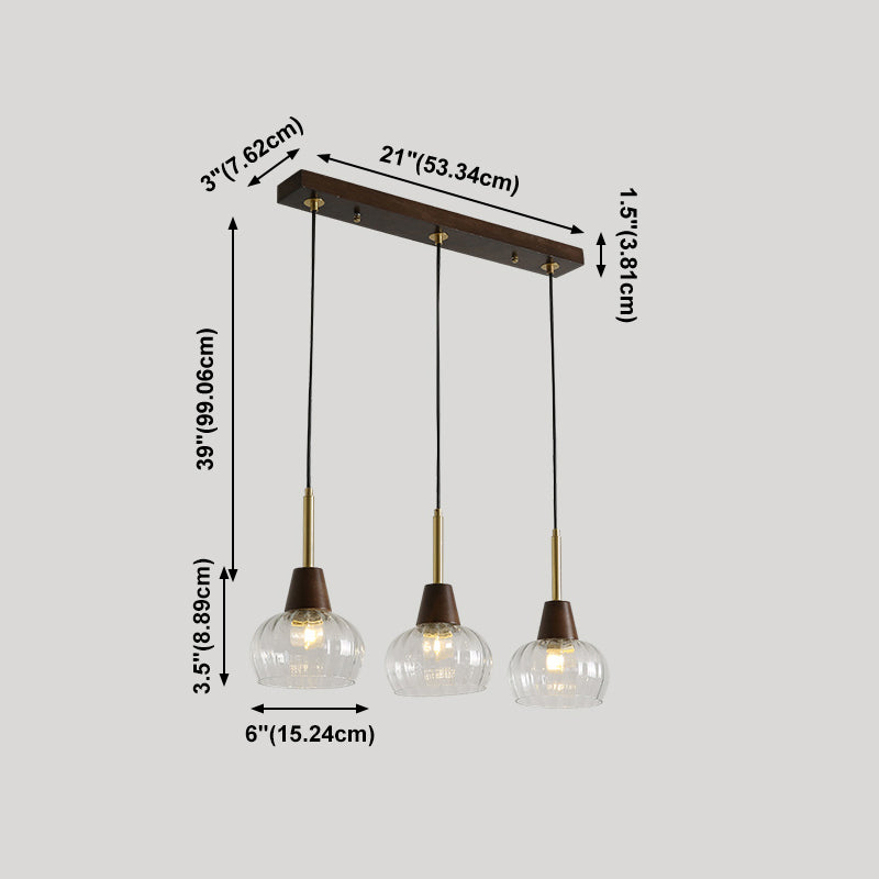 Salle à manger suspendue lampe nordique en noyer en bois clair avec une petite teinte en verre