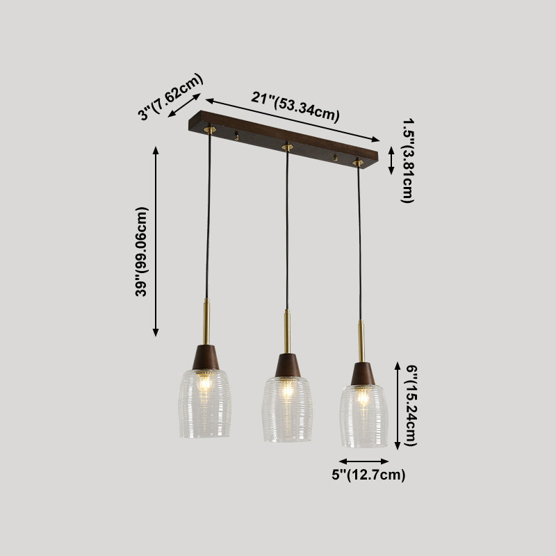 Salle à manger suspendue lampe nordique en noyer en bois clair avec une petite teinte en verre