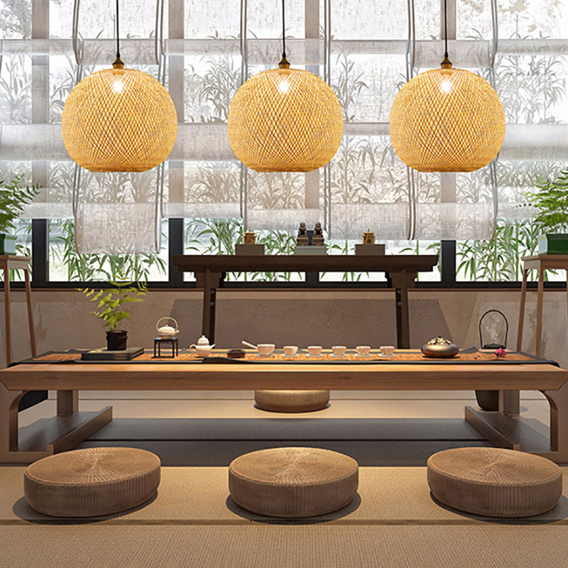 Bamboo Creative Hanging Light Modern Geométric Geometric Pendant Light for Dining Room Coffee Shop