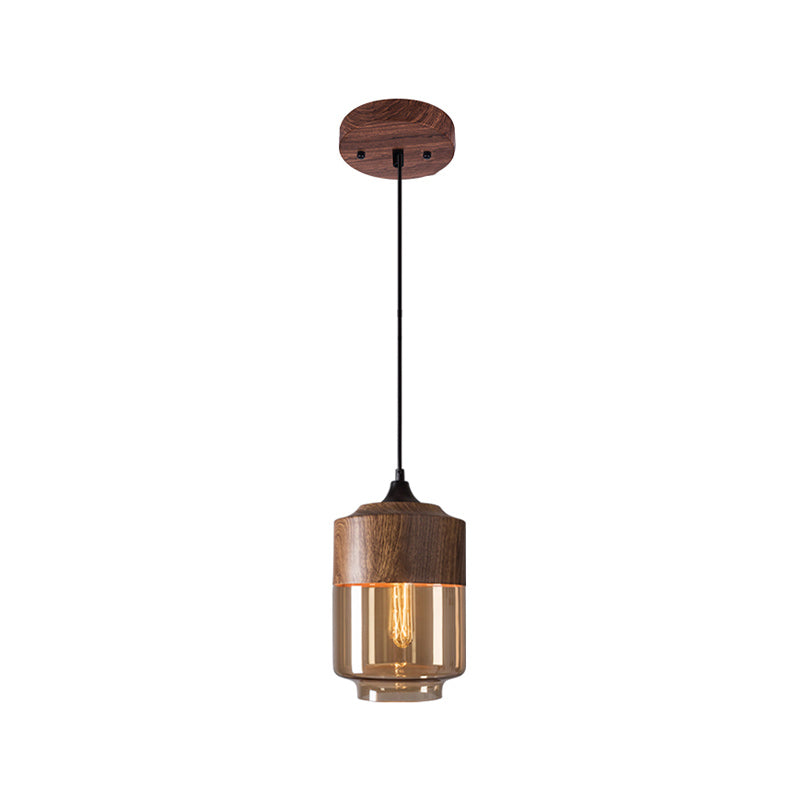 La lampe suspension de la suspension nordique en bois nordique 1-Light Light avec une teinte en verre géométrique