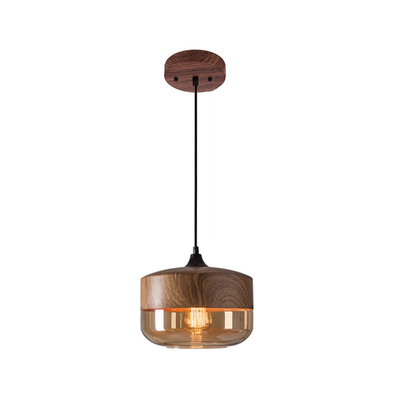 La lampe suspension de la suspension nordique en bois nordique 1-Light Light avec une teinte en verre géométrique