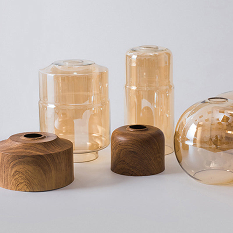 La lampe suspension de la suspension nordique en bois nordique 1-Light Light avec une teinte en verre géométrique