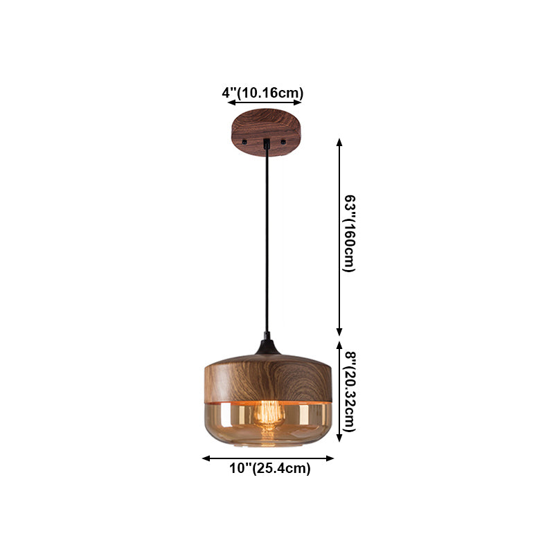 La lampe suspension de la suspension nordique en bois nordique 1-Light Light avec une teinte en verre géométrique
