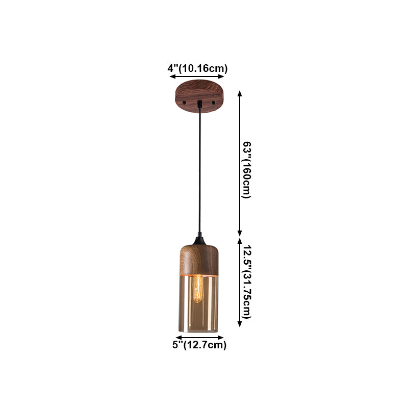 La lampe suspension de la suspension nordique en bois nordique 1-Light Light avec une teinte en verre géométrique