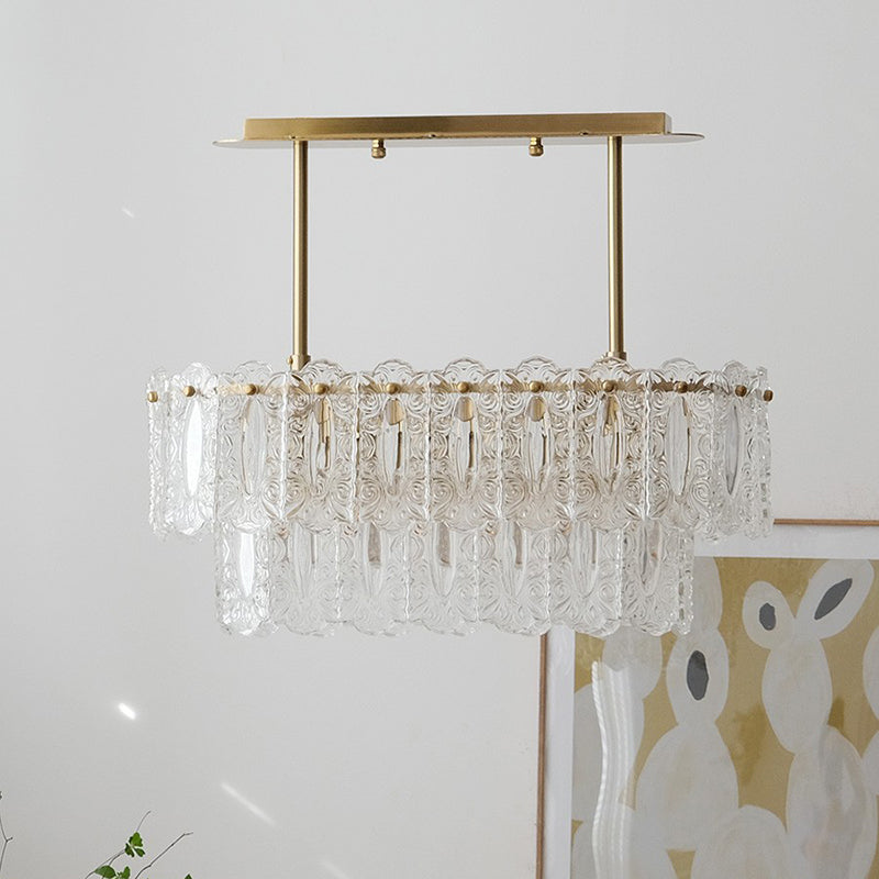 Shaded Island Lighting Fixture Minimalist-Style Glass Brass Island Pendant Light