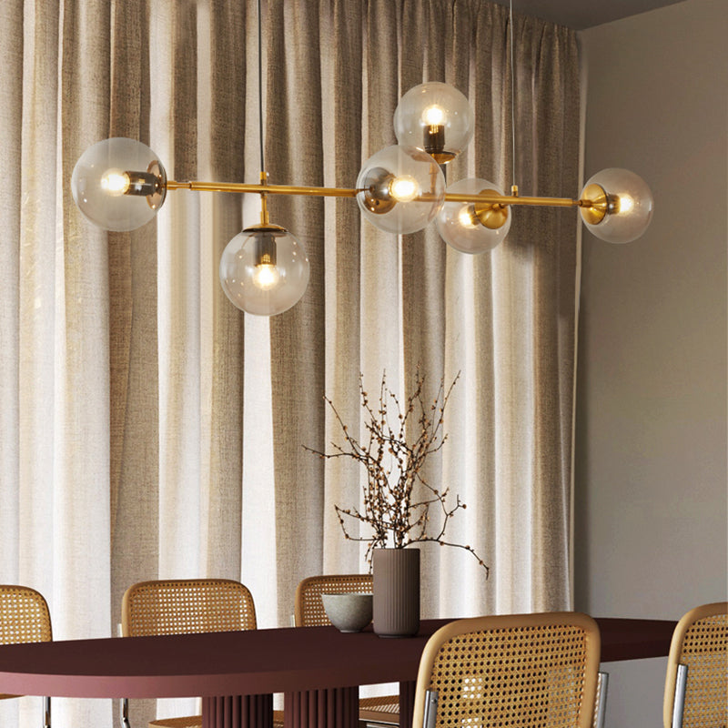 Salle à manger Island Light Nordic Style Gold Island Éclairage avec une teinte en verre sphérique