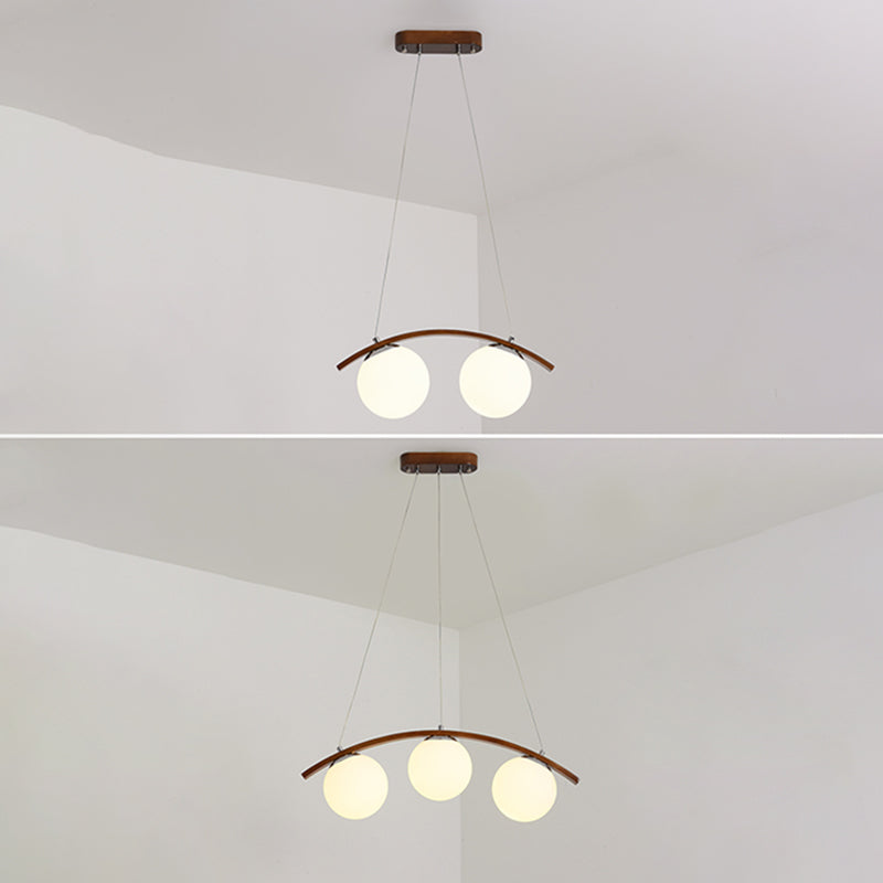 Modern Wooden Island Light Round Glass Shade Chandelier Light Fixture for Dining Room