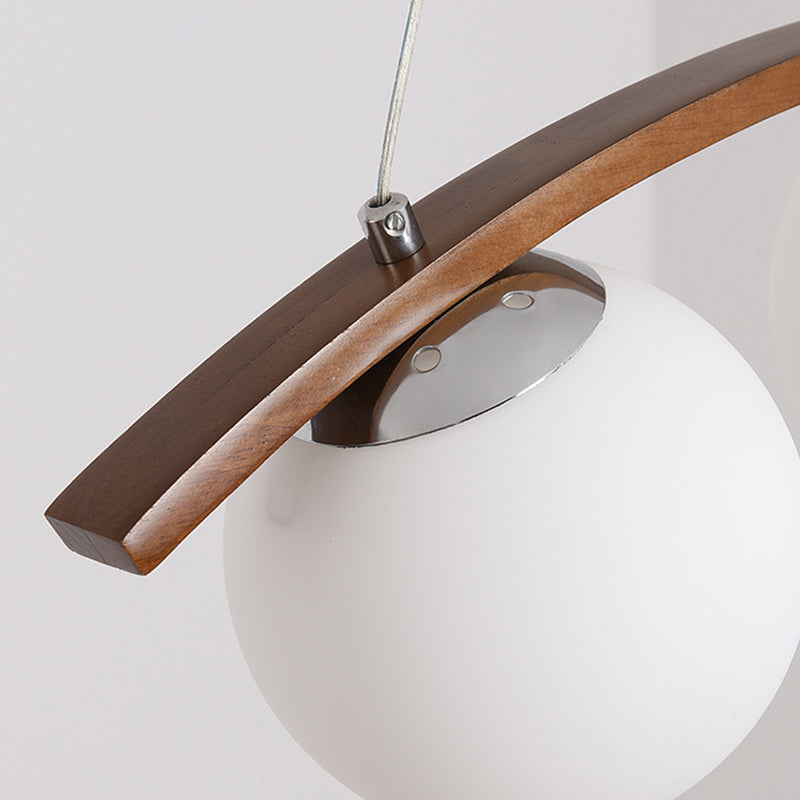 Modern Wooden Island Light Round Glass Shade Chandelier Light Fixture for Dining Room