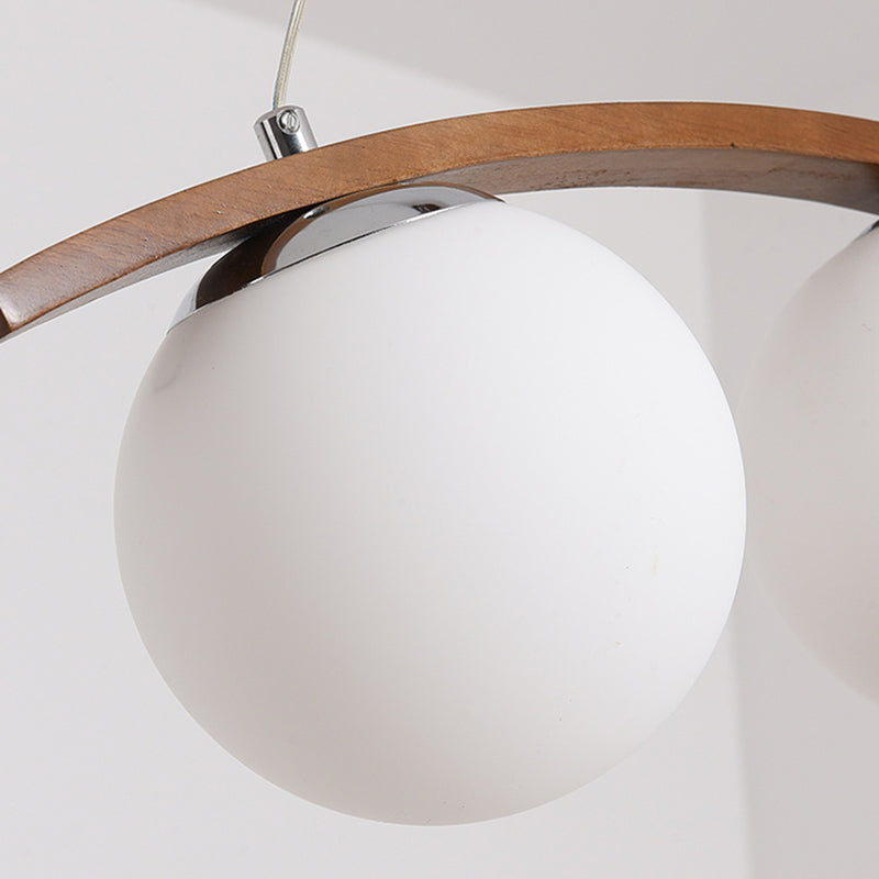 Modern Wooden Island Light Round Glass Shade Chandelier Light Fixture for Dining Room