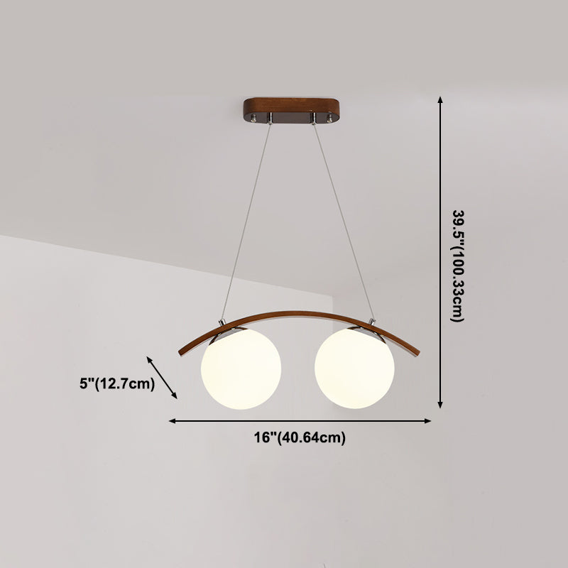 Modern Wooden Island Light Round Glass Shade Chandelier Light Fixture for Dining Room
