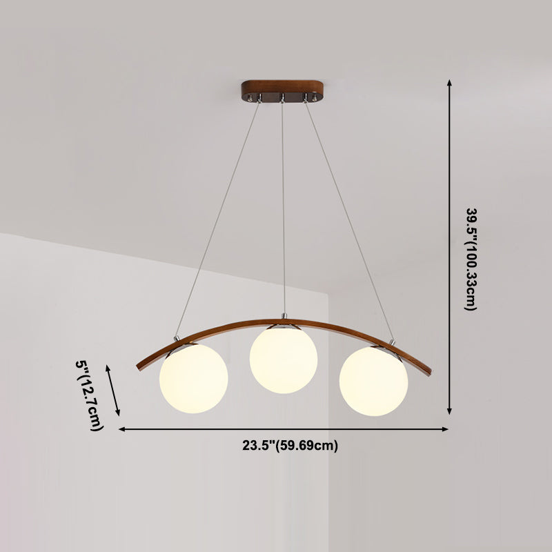Modern Wooden Island Light Round Glass Shade Chandelier Light Fixture for Dining Room