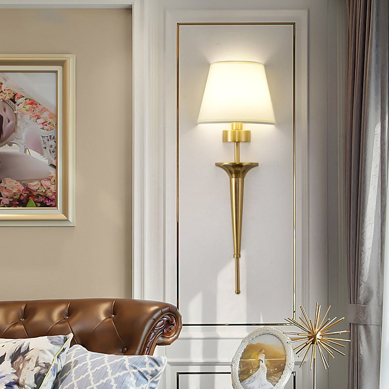 American Messing Wandleuchte Gold 1 Lichtwandlicht mit natürlicher Sackleinen für Schlafzimmer