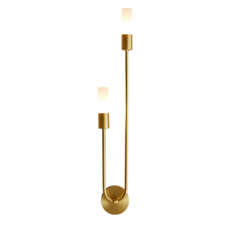 Nordic Style Brass Wall Sconce Cylinder 2 Lights Wall Light with Glass Shade for Bedroom