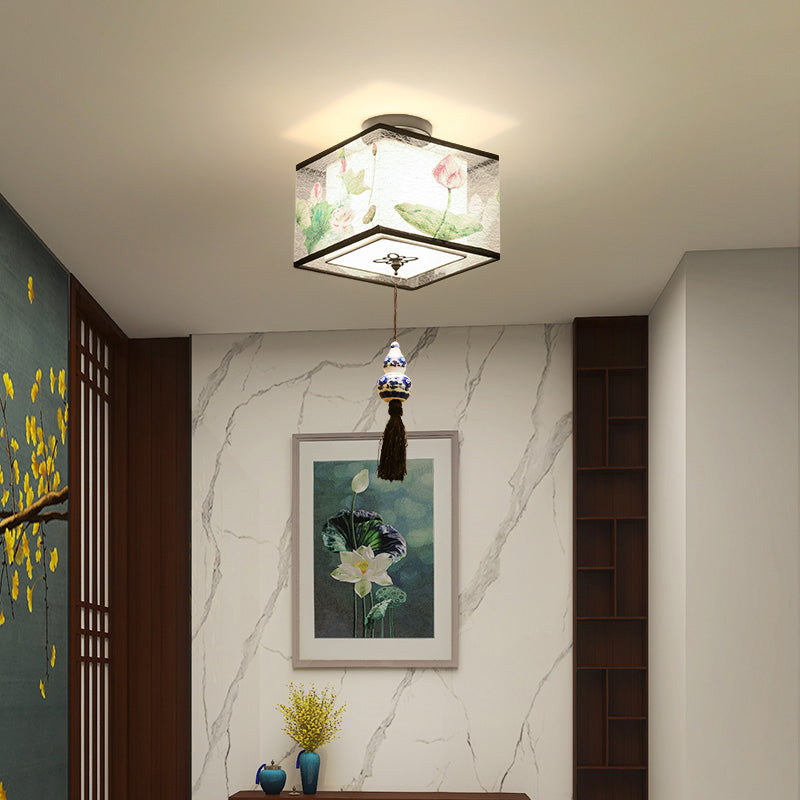 Unterputz-Deckenleuchten im chinesischen Stil, Stoffschirm-Beleuchtungskörper für Foyer-Schlafzimmer