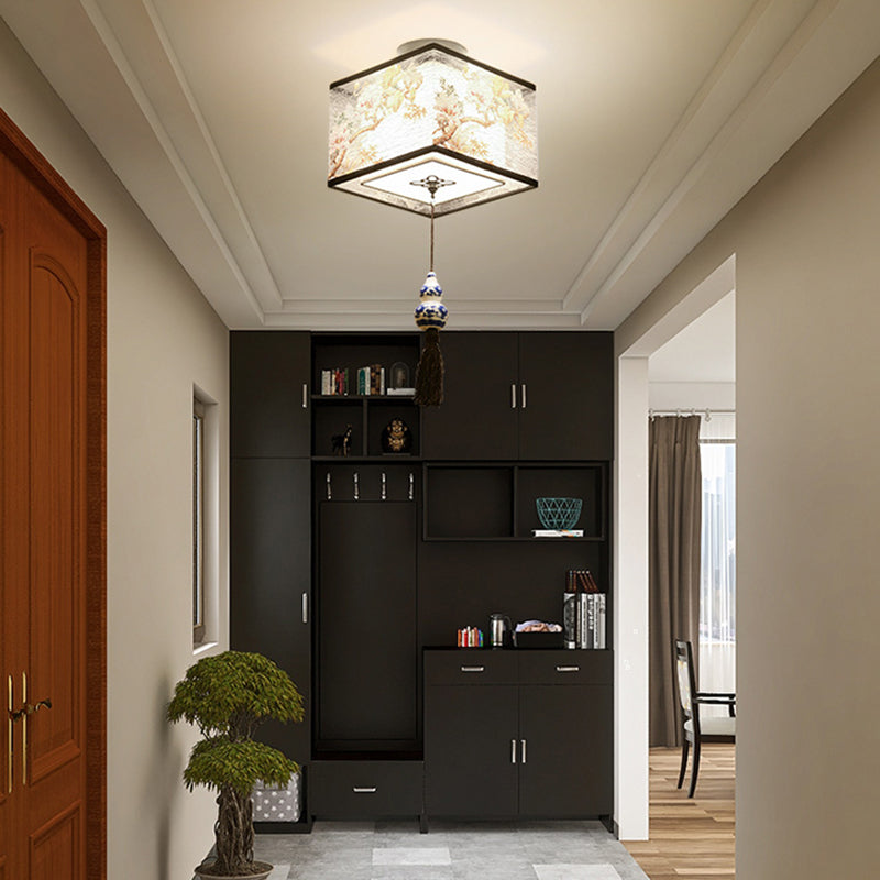 Unterputz-Deckenleuchten im chinesischen Stil, Stoffschirm-Beleuchtungskörper für Foyer-Schlafzimmer