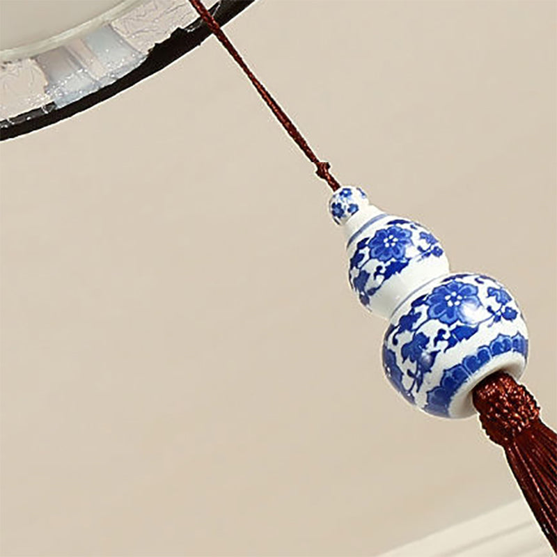 Chinese Style Ceiling Light Fabric Shade Flush Mount Lamp for Living Room Sitting Room
