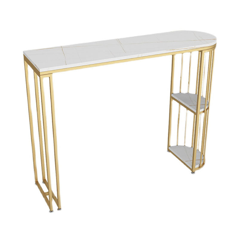 Glam Style Storage Bar Table Gold Frame 42 Inch Height Table for Restaurant