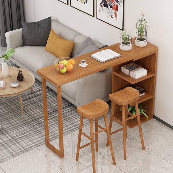 Modern Rectangle Bar Dining Table Wood Bar Height Table with Shelves in Brown