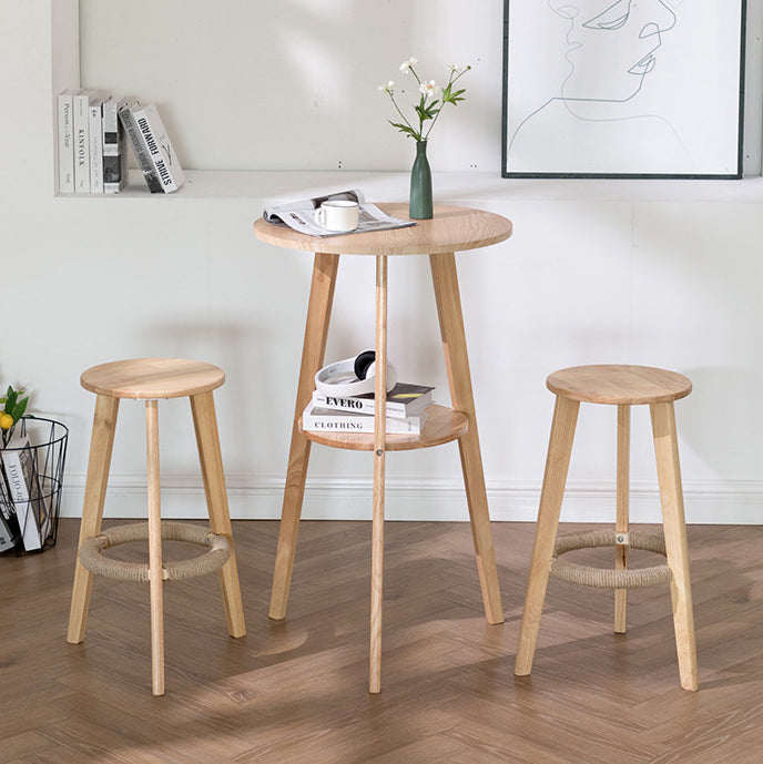 Contemporary Round Bar Dining Table Wood Bar Height Table with Shelves