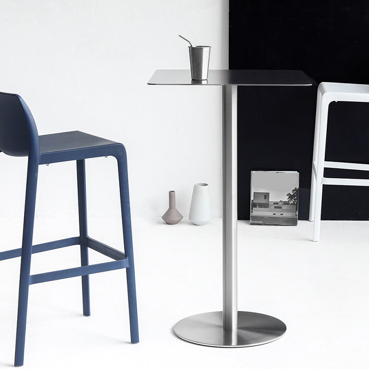 Mesa de comedor de barra contemporánea Mesa de cóctel de altura de barra de acero con base de pedestal en plata