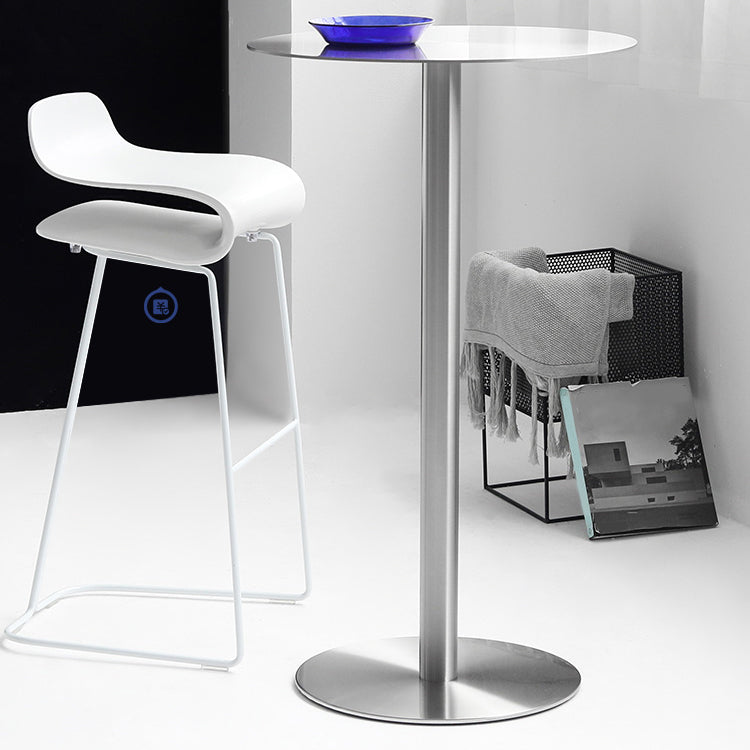 Mesa de comedor de barra contemporánea Mesa de cóctel de altura de barra de acero con base de pedestal en plata