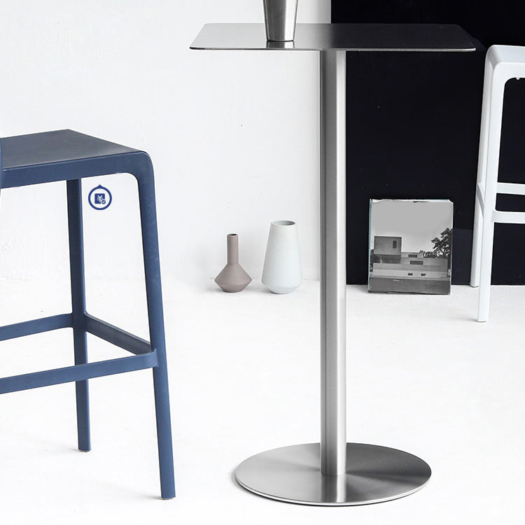 Mesa de comedor de barra contemporánea Mesa de cóctel de altura de barra de acero con base de pedestal en plata