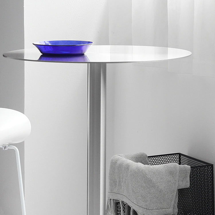 Mesa de comedor de barra contemporánea Mesa de cóctel de altura de barra de acero con base de pedestal en plata