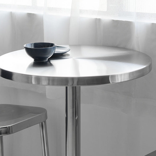 Mesa de comedor de barra contemporánea Mesa de cóctel de altura de barra de acero con base de pedestal en plata