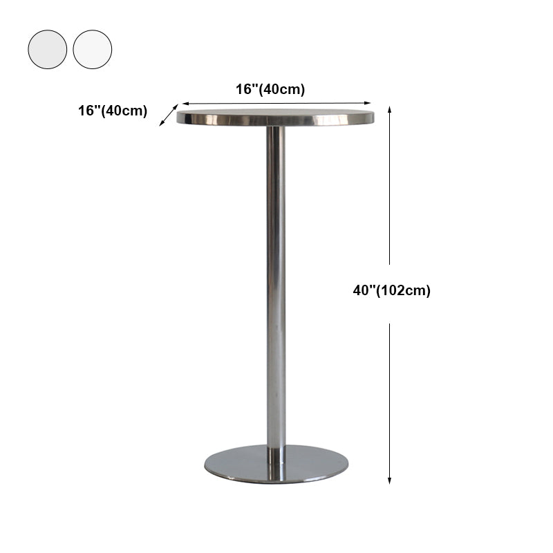 Mesa de comedor de barra contemporánea Mesa de cóctel de altura de barra de acero con base de pedestal en plata