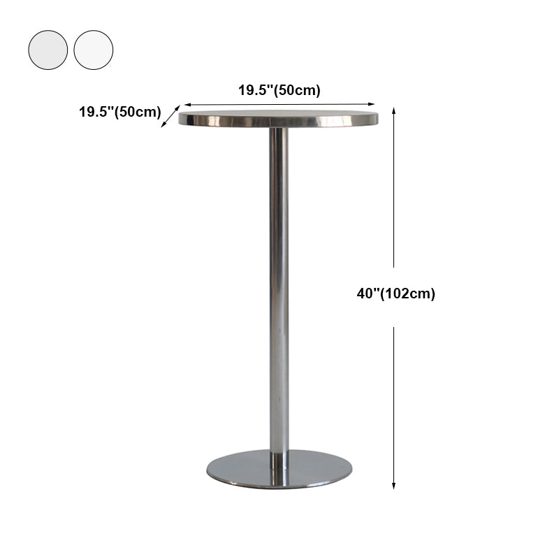 Mesa de comedor de barra contemporánea Mesa de cóctel de altura de barra de acero con base de pedestal en plata