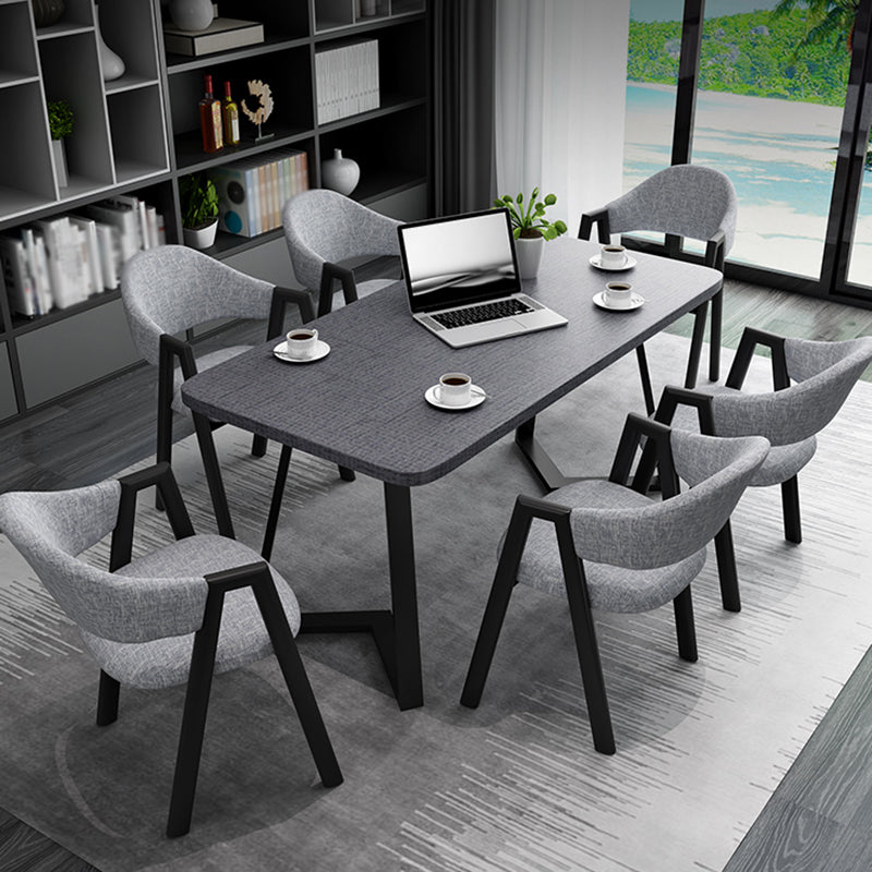 Metal Industrial Rectangle Dining Table Grey Wood Top Table with Sled Base