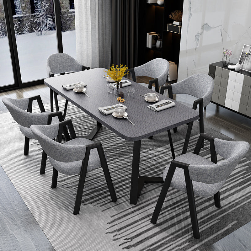 Metal Industrial Rectangle Dining Table Grey Wood Top Table with Sled Base