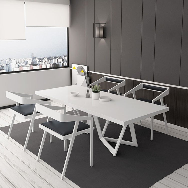 Mesa de comedor rectangular de estilo industrial, mesa fija con tapa blanca y madera maciza
